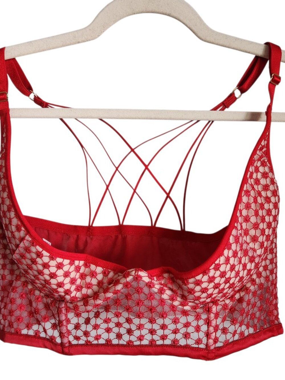 Victoria's Secret Bra 38DD Red Womens Starburst Lined Quarter Cup Underwire Side